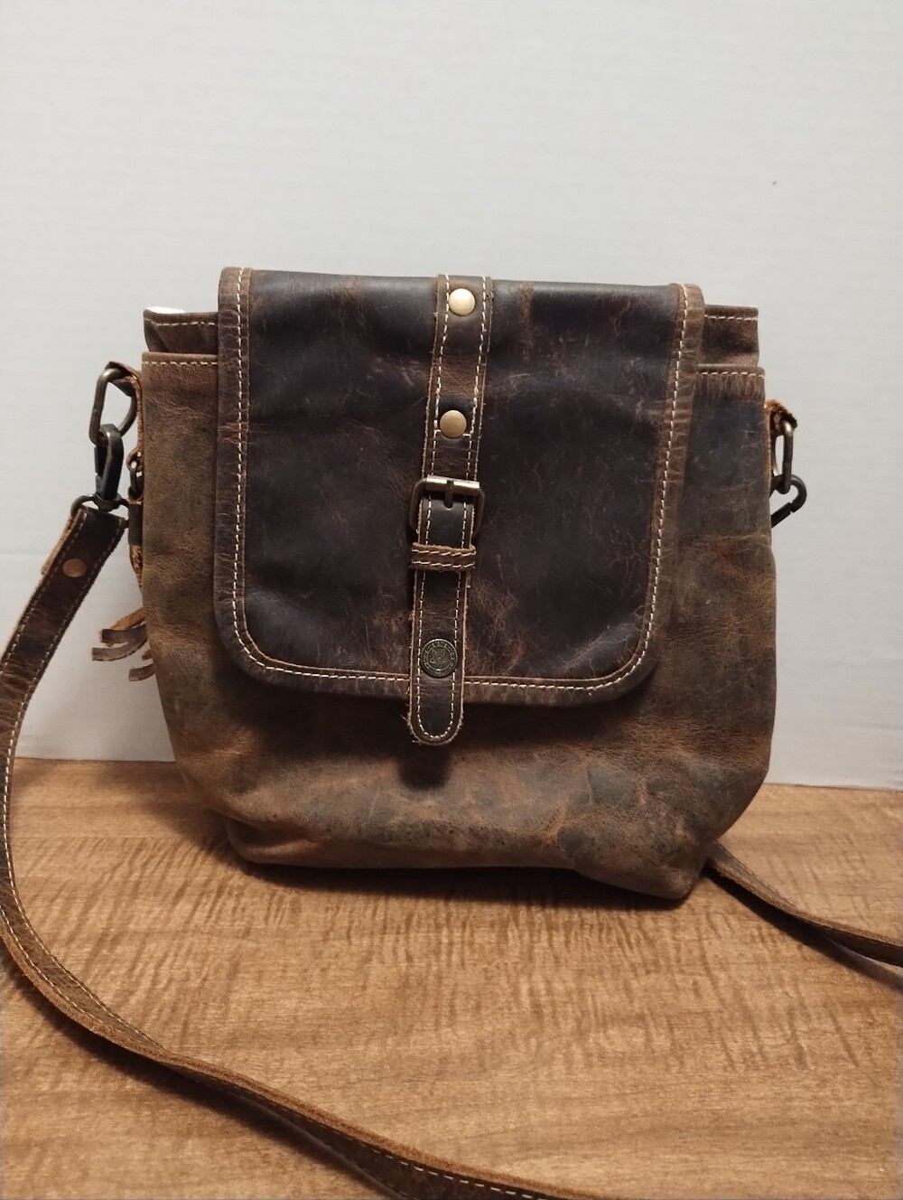 Myra Vintage-Inspired Brown Leather Crossbody Bag